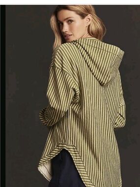 Anthropologie Pilcro Green and Cream Striped Hooded Sweatshirt